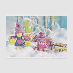 Gnome in der Schneewasserfarbe Vintag Seidenpapier