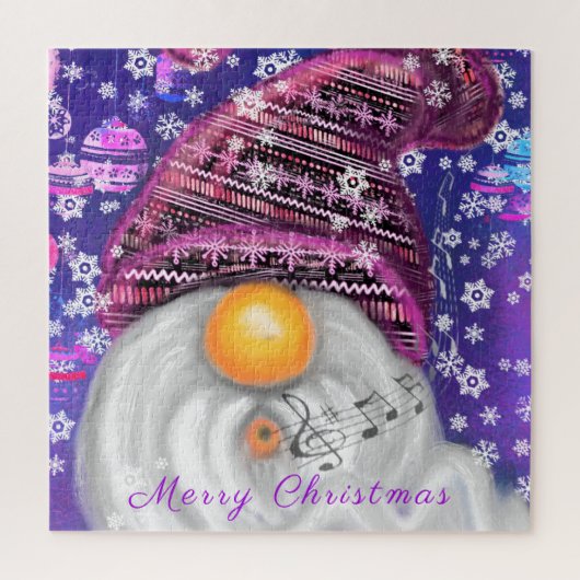 Gnome in Lila Hütten Singt ein Weihnachtslied - Sp Puzzle (Vertikal)