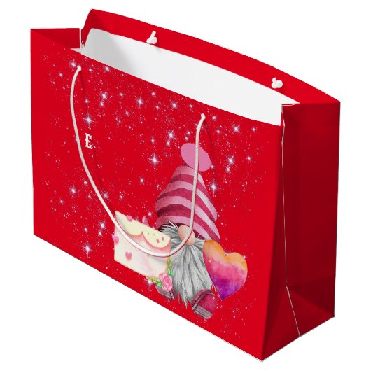 Gnome in love with rainbow heart große geschenktüte (Rückseite Schrägansicht)