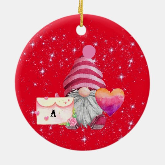 Gnome in love with rainbow heart keramik ornament (Hinten)