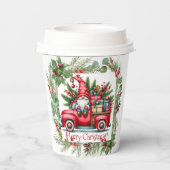 Gnome in rotem LKW gefüllt mit Geschenken Pappbecher (Rückseite)