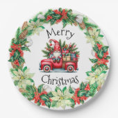 Gnome in rotem LKW gefüllt mit Geschenken Pappteller (Vorderseite)
