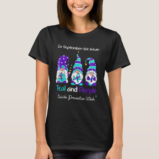 Gnome In September We Wear Teal And Purple Suicide T-Shirt (Vorderseite)