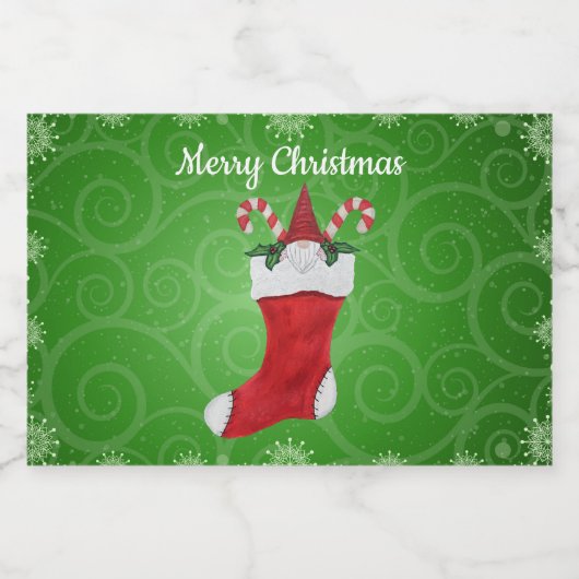 Gnome in Weihnachten Strumpf Grünen Wirbel Schneef Lebensmitteletikett (Einzelnes Label)