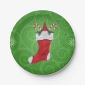 Gnome in Weihnachten Strumpf Grünen Wirbel Schneef Pappteller (Vorderseite)