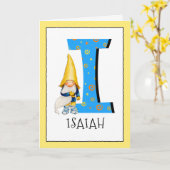 Gnome Kids Letter I Name and Age Birthday Gruß Karte (Gelbe Blume)