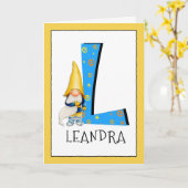 Gnome Kids Letter L Name and Age Birthday Gruß Karte (Gelbe Blume)