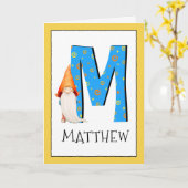 Gnome Kids Letter M Name and Age Birthday Gruß Karte (Gelbe Blume)