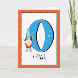 Gnome Kids Letter O Name and Age Birthday Gruß Karte