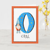 Gnome Kids Letter O Name and Age Birthday Gruß Karte (Gelbe Blume)