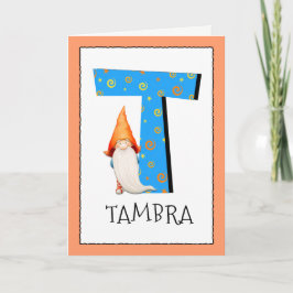 Gnome Kids Letter T Name and Age Birthday Gruß Karte
