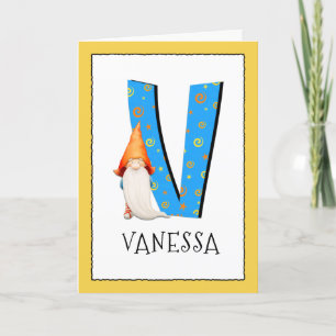 Gnome Kids Letter V Name and Age Birthday Gruß Karte
