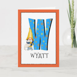 Gnome Kids Letter W Name and Age Birthday Gruß Karte