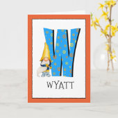 Gnome Kids Letter W Name and Age Birthday Gruß Karte (Gelbe Blume)