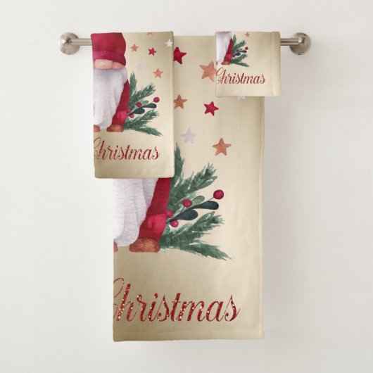 Gnome, Kiefernbäume, Schneeflocken, Weihnachten Go Badhandtuch Set (Insitu)