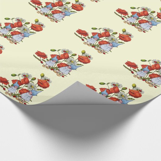 Gnome-Kinder, Mohnblumen, Marienkäfer, Geschenkpapier (Ecke)