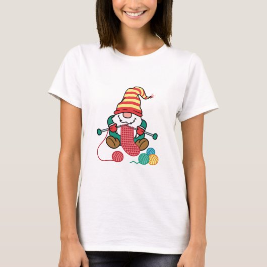 Gnome Knitting Niedlich Knitter Geschenk Nordic Gn T-Shirt (Vorderseite)
