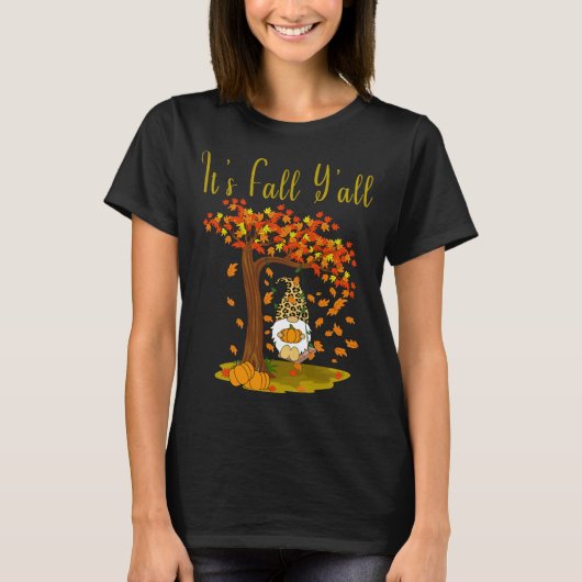Gnome Leopard Fall Pumpkins Niedlich Es ist Fall Y T-Shirt (Vorderseite)