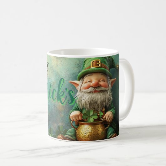 Gnome Leprechaun und Pot of Gold St Patrick's Day Kaffeetasse (VorderseiteRechts)