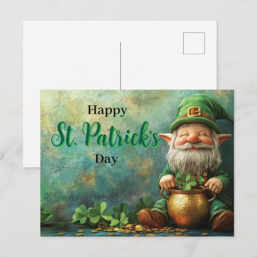 Gnome Leprechaun und Pot of Gold St Patrick's Day Postkarte (Vorne/Hinten)