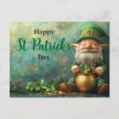 Gnome Leprechaun und Pot of Gold St Patrick's Day Postkarte (Vorderseite)