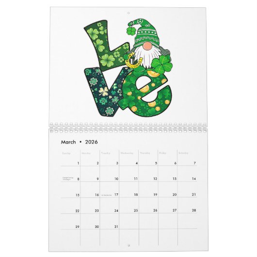 Gnome Liebe Funny St Patricks Day Kalender (Mär 2026)