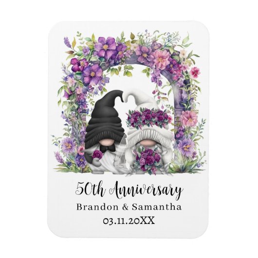 Gnome Lila Floral 50. Hochzeitstag Magnet (Vertikal)
