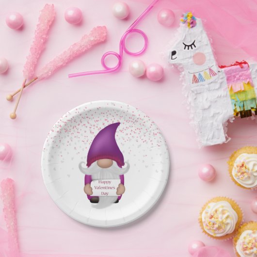 Gnome Lila Heart Valentine Pappteller (Party)