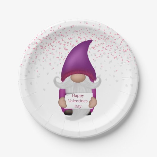 Gnome Lila Heart Valentine Pappteller (Vorderseite)