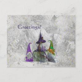 Gnome Lila House Gold Confetti Postkarte