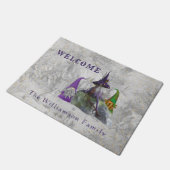 Gnome Lila House Gold Confetti Willkommen Fußmatte (Schrägansicht)