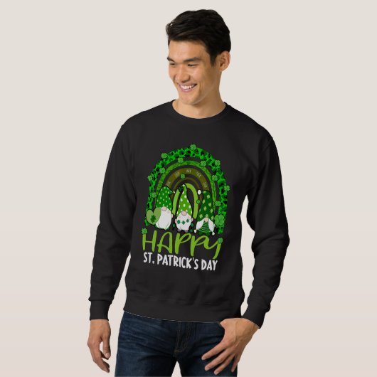Gnome Lucky Kleeblatt Rainbow Leopard St Patricks Sweatshirt (Vorne ganz)
