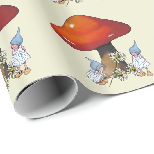 Gnome-Mädchen, Gänseblümchen, Toadstool, Geschenkpapier (Rolleneckpunkt)