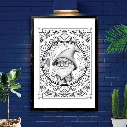 Gnome Mandala Adult Coloring Poster