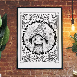 Gnome May Blume Mandala Adult Coloring Poster