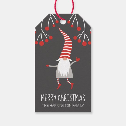 Gnome Merry Christmas Holly Berries Geschenkanhänger (Vorderseite)