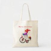 Gnome mit Bike und Geschenk Weihnachtsfeier Tragetasche (Vorne)