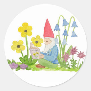 Gnome mit Blumenaufkleber Runder Aufkleber