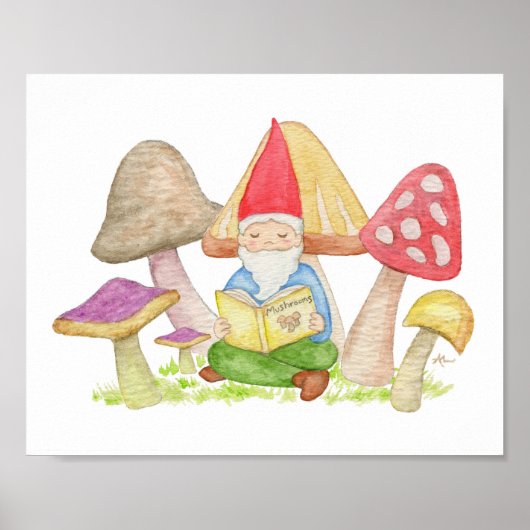 Gnome mit dem Mushroom Book Art Print Poster (Vorne)