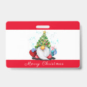 Gnome mit Geschenk Weihnachts-Party-Abzeichen Ausweis (Rückseite)