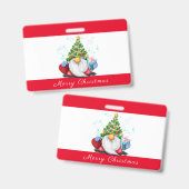 Gnome mit Geschenk Weihnachts-Party-Abzeichen Ausweis (Vorder- & Rückseite)