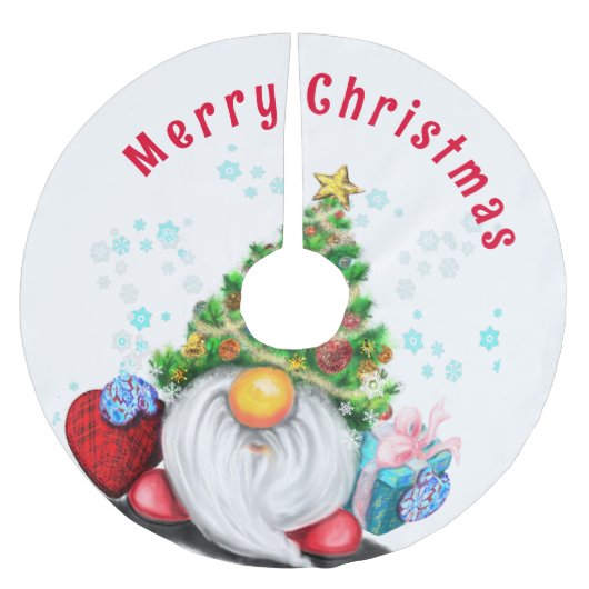 Gnome mit Geschenk Weihnachtsbaumrock Polyester Weihnachtsbaumdecke (Vorderseite)