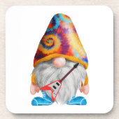 Gnome mit Gitarre und farbenfroher Hut auf einem Getränkeuntersetzer (Vorderseite)