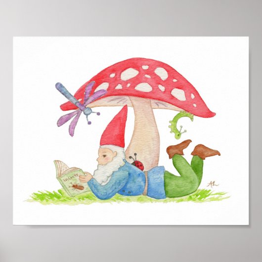 Gnome mit Insektenbuch-Kunstdruck Poster (Vorne)