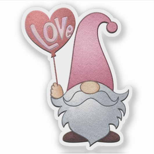Gnome mit Liebe Herzballon - Valentinsticker Aufkleber (Vorderseite)