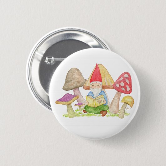Gnome mit Mushroom-Schaltfläche Buchen Button (Vorne & Hinten)