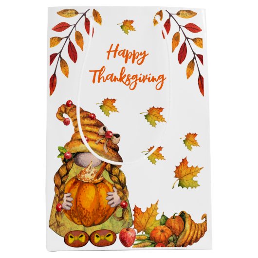 Gnome mit Pumpkin Mittlere Geschenktüte (Vorderseite)