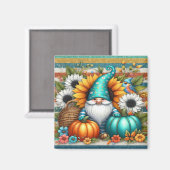 Gnome mit Pumpkins und Blume Magnet (Vorderseite/Rückseite)