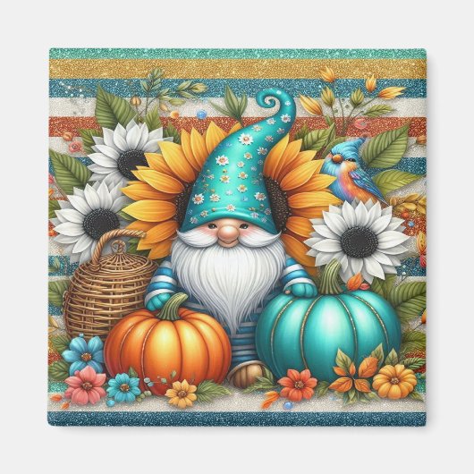 Gnome mit Pumpkins und Blume Magnet (Vorne)