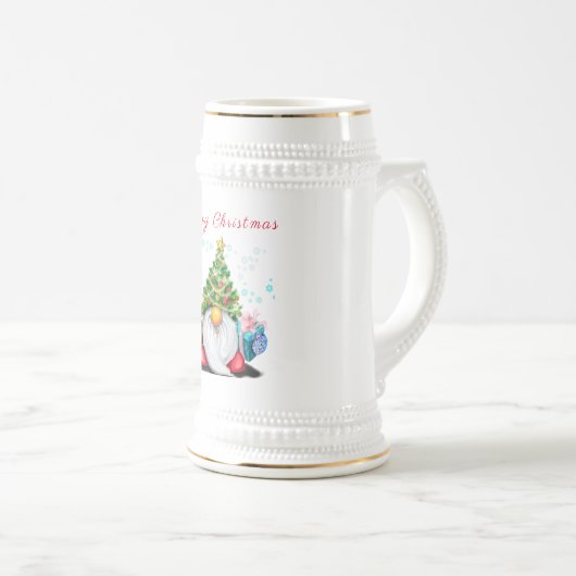 Gnome mit Weihnachtsbaumhut und Geschenk für Sie Bierglas (VorderseiteRechts)